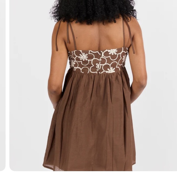 Pink Lily Brown Embroidered Floral Dress Spaghetti Straps Back Zip NWOT Large - Picture 6 of 14